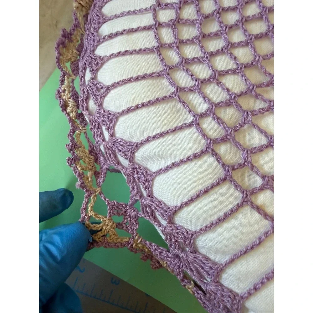 Vintage Heart Crochet Lace Decorative Pillows Set of 3‎ Pink Purple Peach 8x8